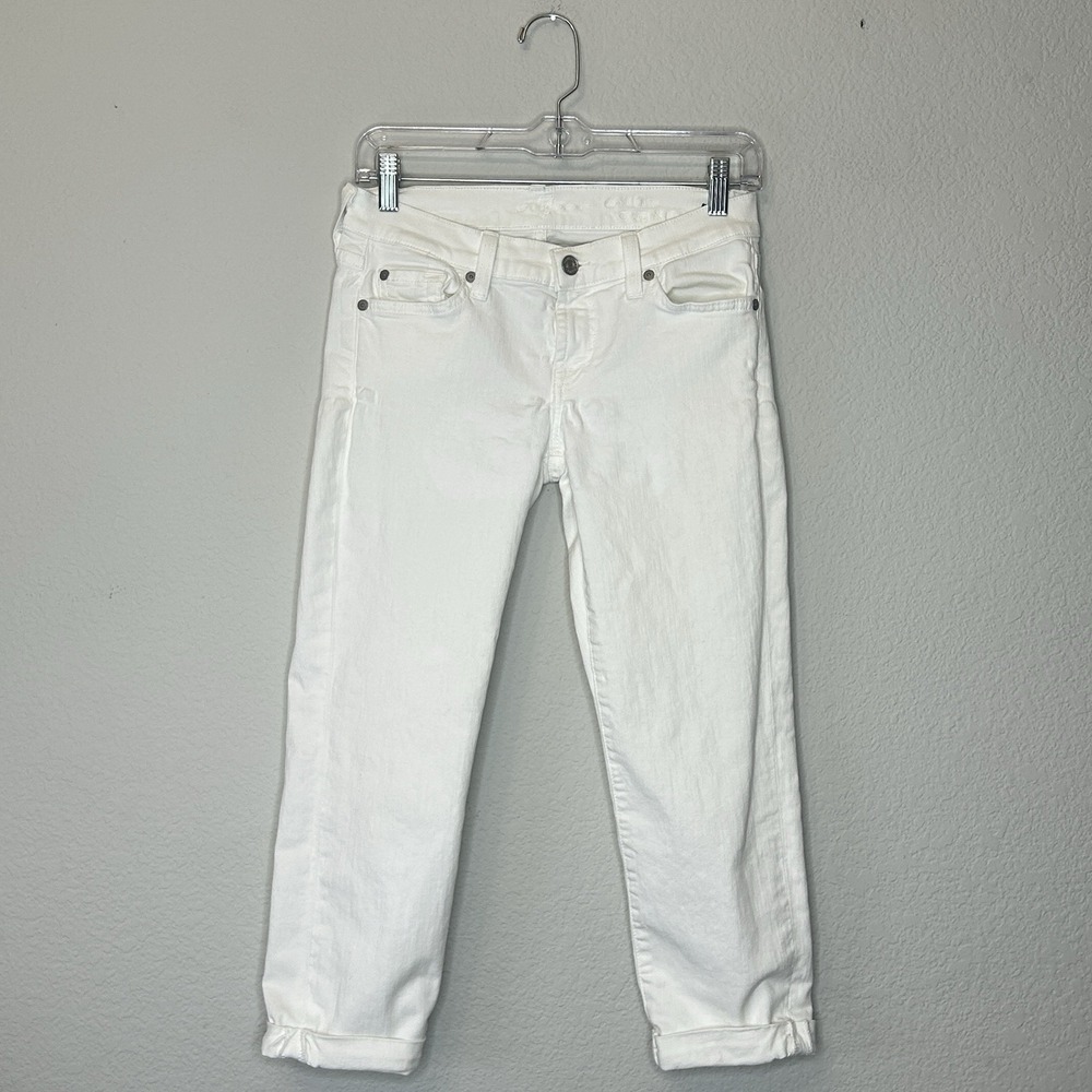 7 For All Mankind Josefina White Boyfriend Cropped Jeans Women's Size 26